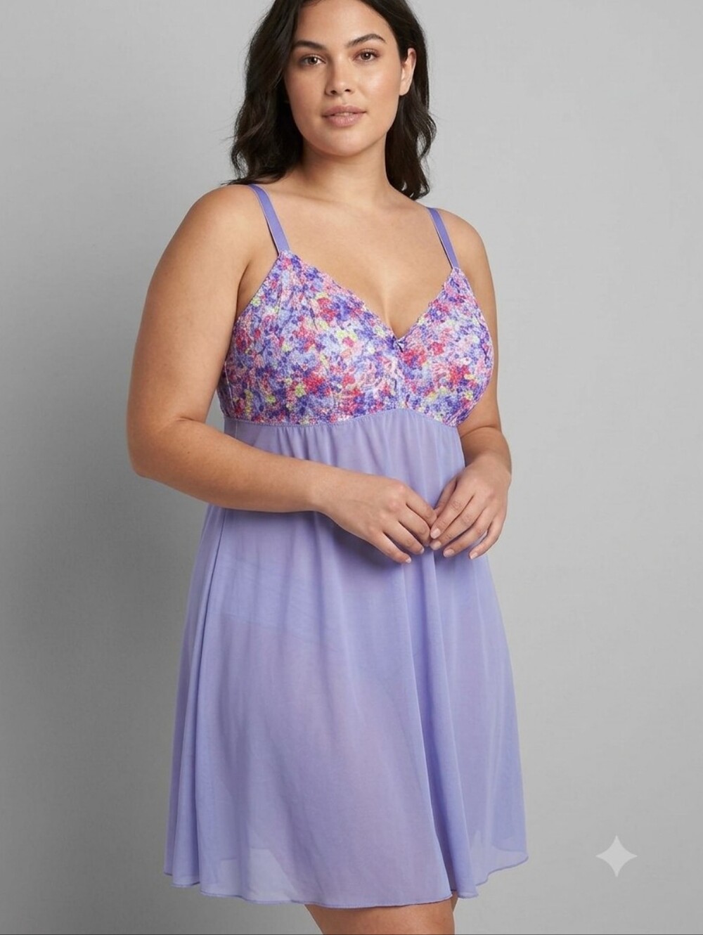 Deesse Lingerie Lavender Floral Lace Chiffon Nightgown